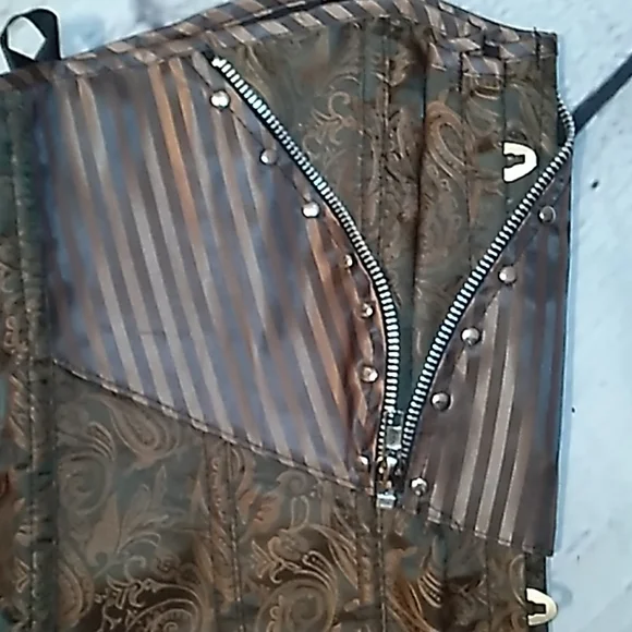 Steampunk Retro Brocade Victorian striped Corset Golden Brown - Picture 14 of 16